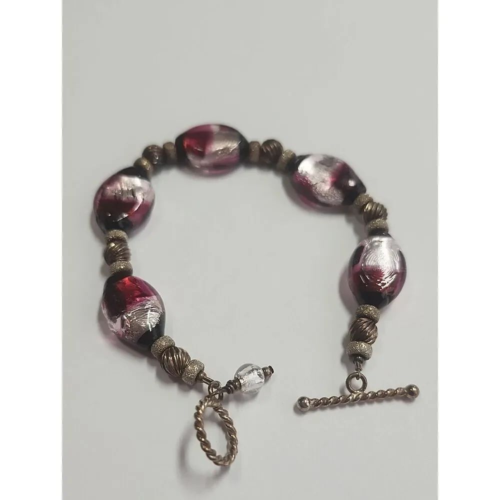 Handmade Glass Bead Bracelet Sterling Silver Beads 925 Toggle Clasp